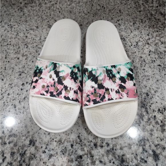 Crocs women's floral‎ slides sandals flip flops size 9 - Picture 1 of 5
